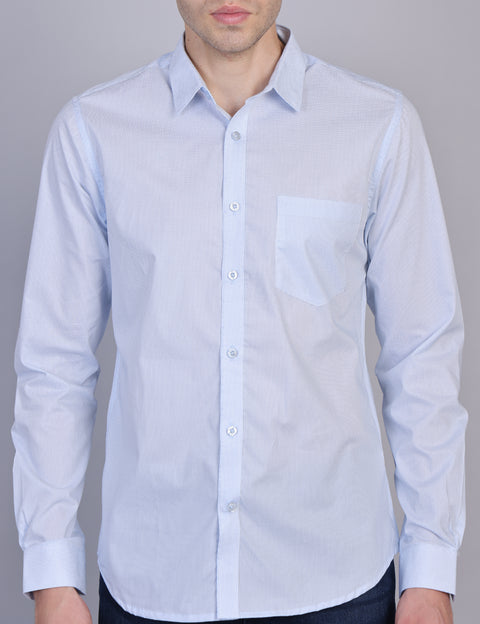 Wearhouse Men's White & Navy Print Full Sleeve Regular Fit Cotton Shirt
