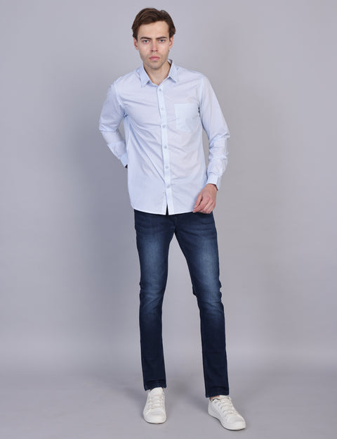 Wearhouse Men's White & Navy Print Full Sleeve Regular Fit Cotton Shirt