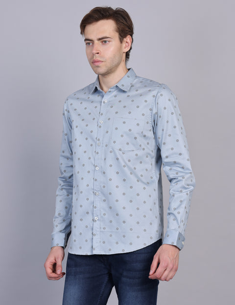 Wearhouse Men's Blue Printed Full Sleeve Regular Fit Cotton Shirt