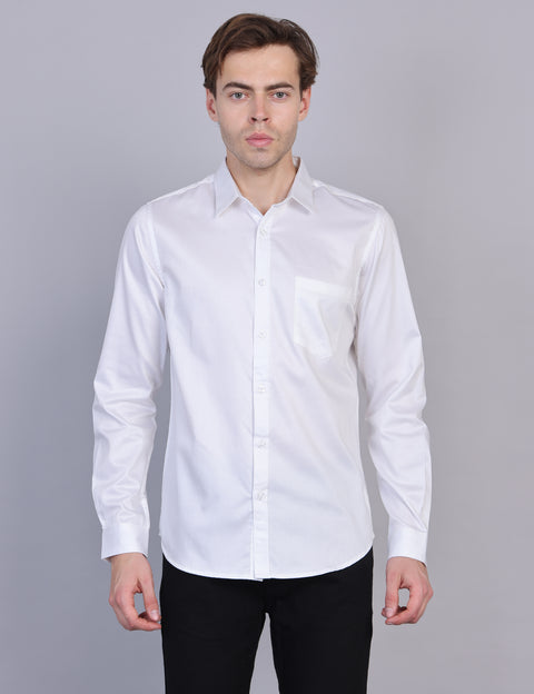 Wearhouse Men's White Solid Full Sleeve Regular Fit Cotton Shirt
