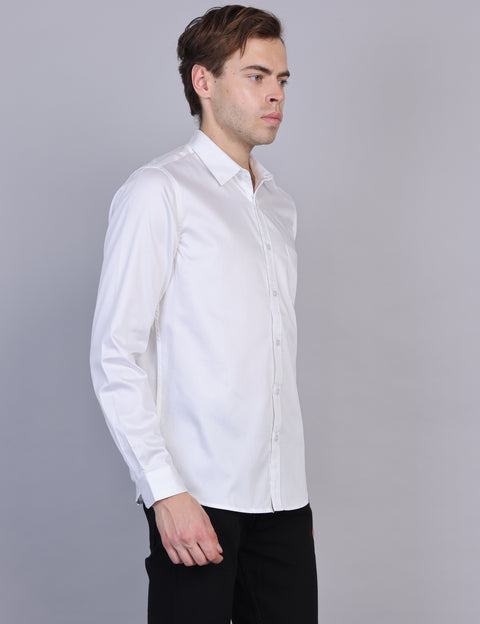 Wearhouse Men's White Solid Full Sleeve Regular Fit Cotton Shirt