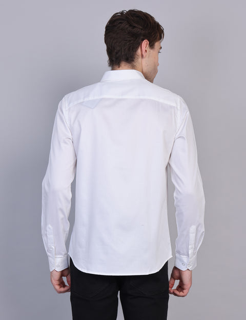 Wearhouse Men's White Solid Full Sleeve Regular Fit Cotton Shirt