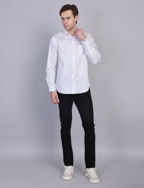Wearhouse Men's White Solid Full Sleeve Regular Fit Cotton Shirt