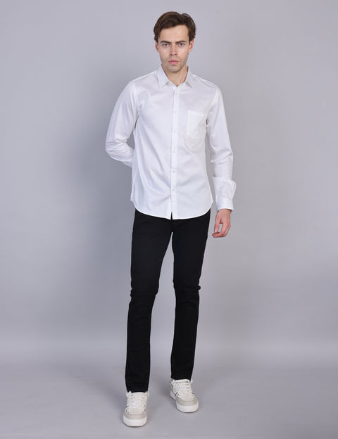 Wearhouse Men's White Solid Full Sleeve Regular Fit Cotton Shirt