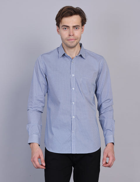 Wearhouse Men's Navy Printed Full Sleeve Regular Fit Cotton Shirt