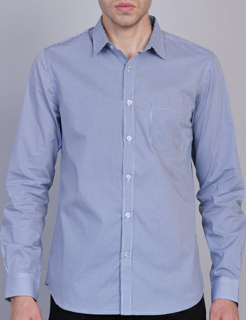 Wearhouse Men's Navy Printed Full Sleeve Regular Fit Cotton Shirt