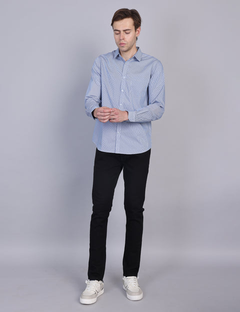 Wearhouse Men's Navy Printed Full Sleeve Regular Fit Cotton Shirt