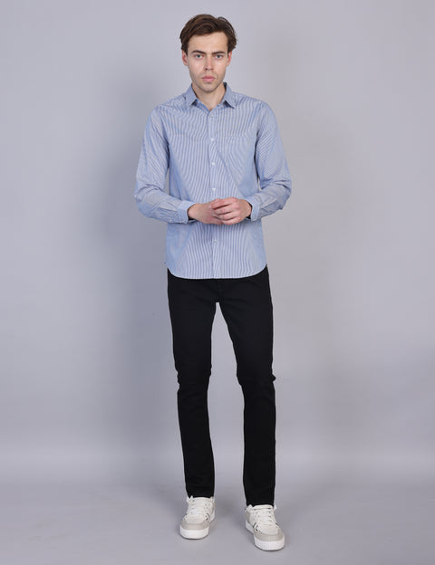 Wearhouse Men's Navy Printed Full Sleeve Regular Fit Cotton Shirt