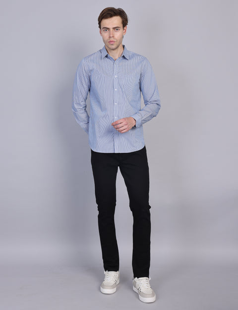 Wearhouse Men's Navy Printed Full Sleeve Regular Fit Cotton Shirt