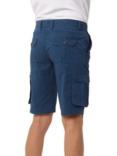 Men's Cotton Knee Length Solid Cargo Shorts, Blue