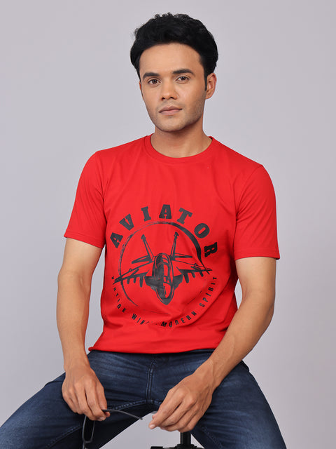 Men’s Red Round Neck Cotton T-Shirt