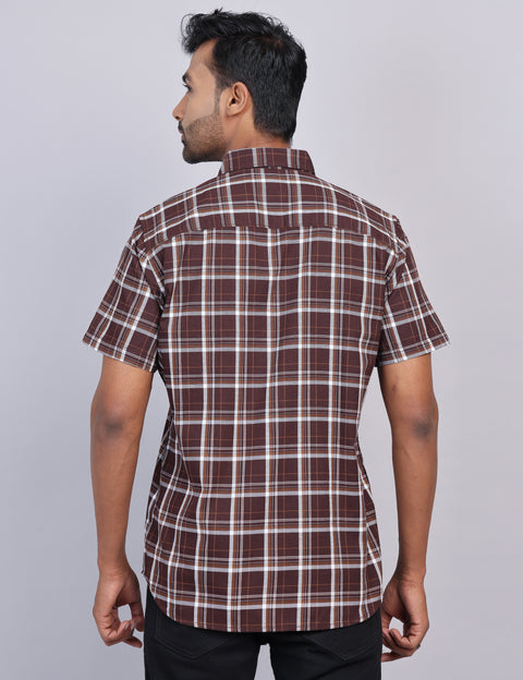Coffee Checks Half Sleeve Shirt – Regular Fit