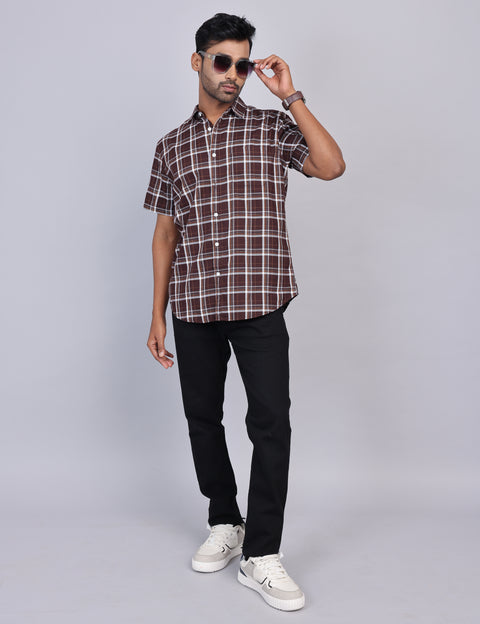 Coffee Checks Half Sleeve Shirt – Regular Fit