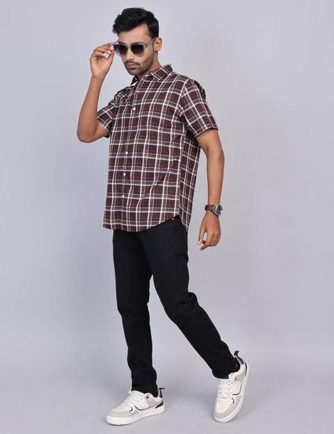 Coffee Checks Half Sleeve Shirt – Regular Fit