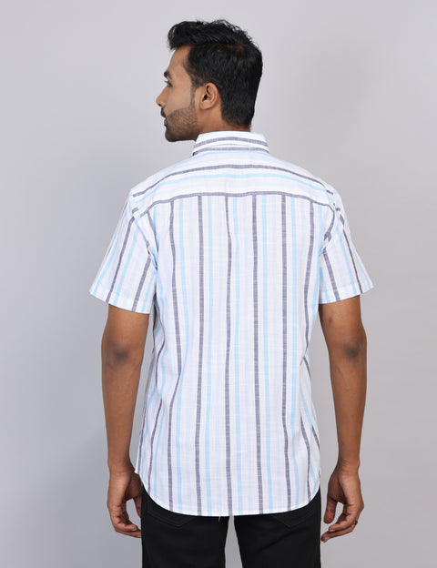 Blue Stripe Half Sleeve Shirt – Regular Fit