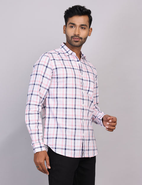 Pink & White Checks Full Sleeve Shirt – Regular Fit