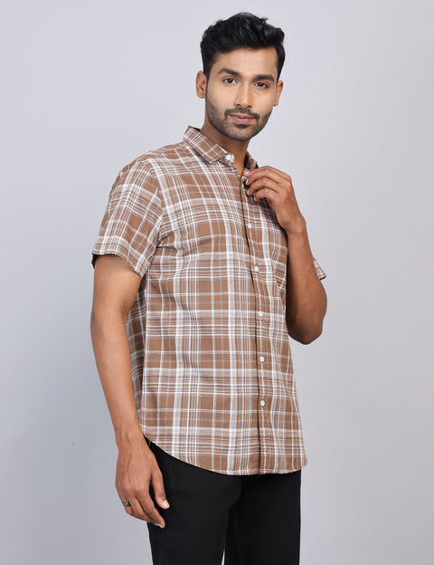 Brown Checks Half Sleeve Shirt – Regular Fit