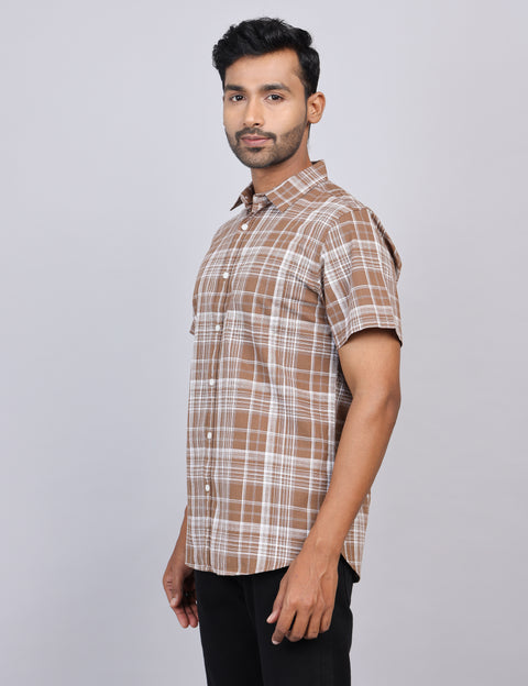 Brown Checks Half Sleeve Shirt – Regular Fit
