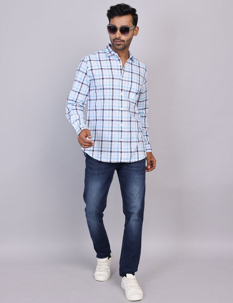 Blue & White Checks Full Sleeve Shirt – Regular Fit