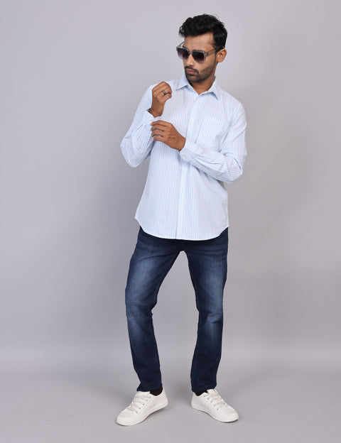 Blue Stripe Full Sleeve Shirt – Regular Fit