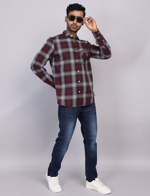 Wine Checks Full Sleeve Shirt – Regular Fit