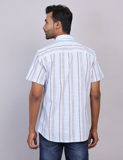 Blue Stripe Half Sleeve Shirt – Regular Fit