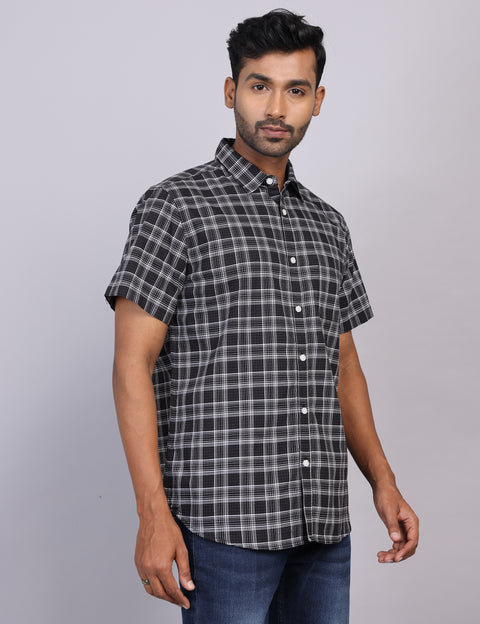 Black Checks Half Sleeve Shirt – Regular Fit
