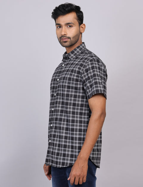 Black Checks Half Sleeve Shirt – Regular Fit