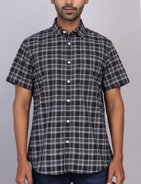 Black Checks Half Sleeve Shirt – Regular Fit
