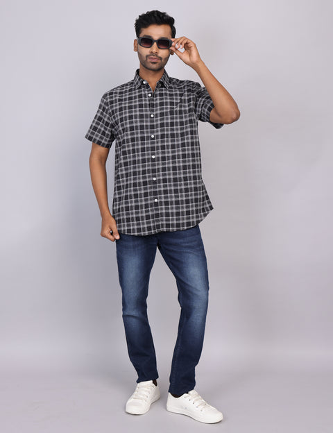 Black Checks Half Sleeve Shirt – Regular Fit