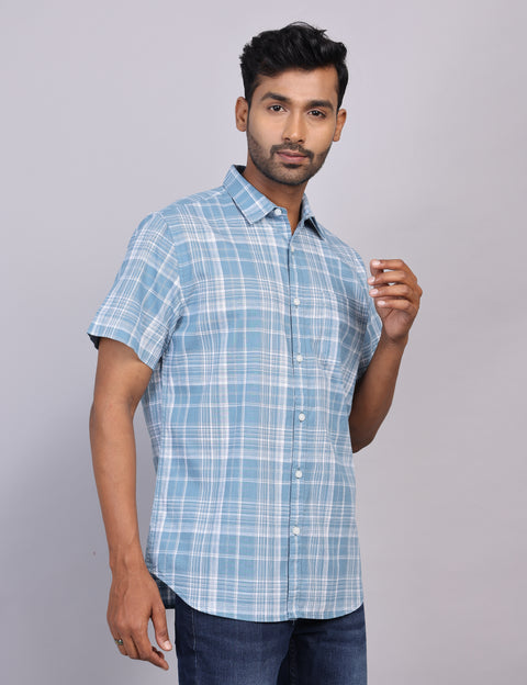 Blue Checks Half Sleeve Shirt – Regular Fit