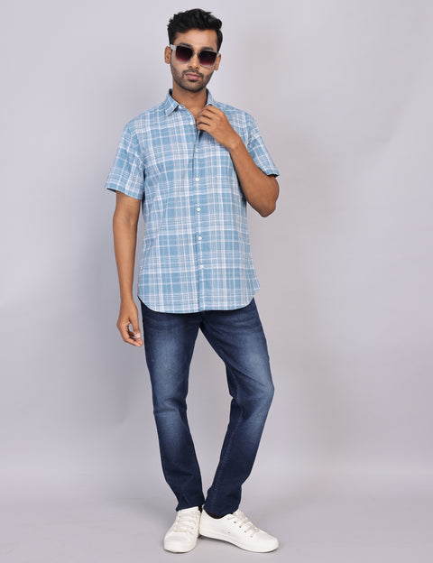 Blue Checks Half Sleeve Shirt – Regular Fit