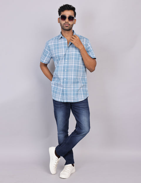 Blue Checks Half Sleeve Shirt – Regular Fit