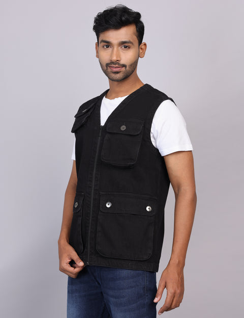 Black Sleeveless Vest Coat – Slim Fit