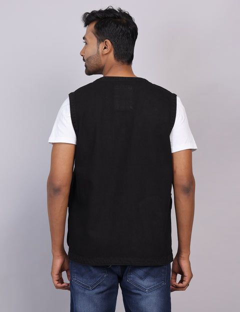 Black Sleeveless Vest Coat – Slim Fit
