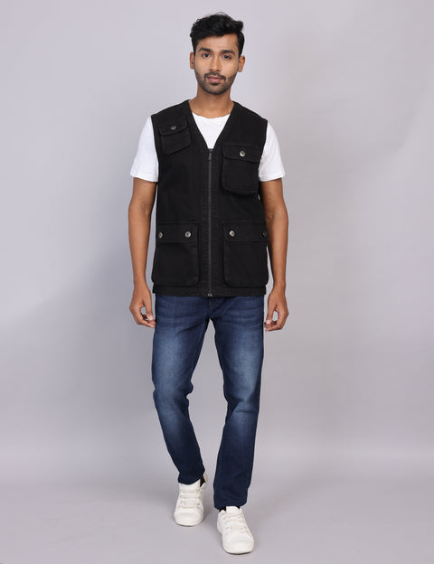 Black Sleeveless Vest Coat – Slim Fit