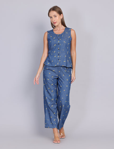 Wearhouse Women's Blue Denim Slim Fit Coord Set