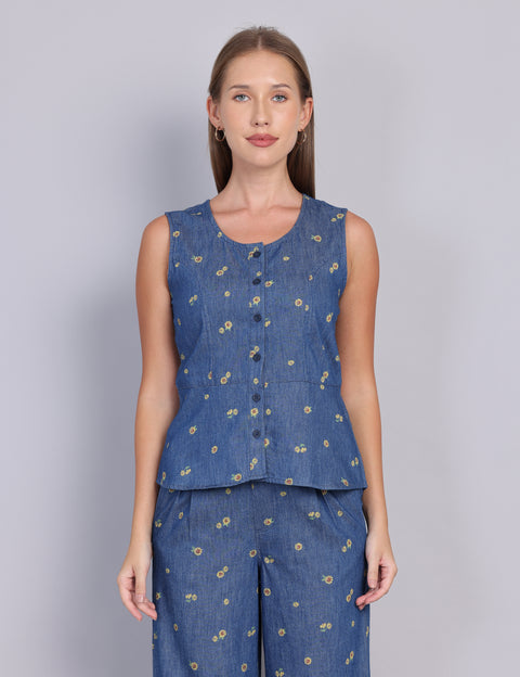 Wearhouse Women's Blue Denim Slim Fit Coord Set