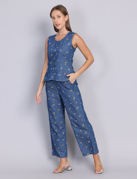 Wearhouse Women's Blue Denim Slim Fit Coord Set