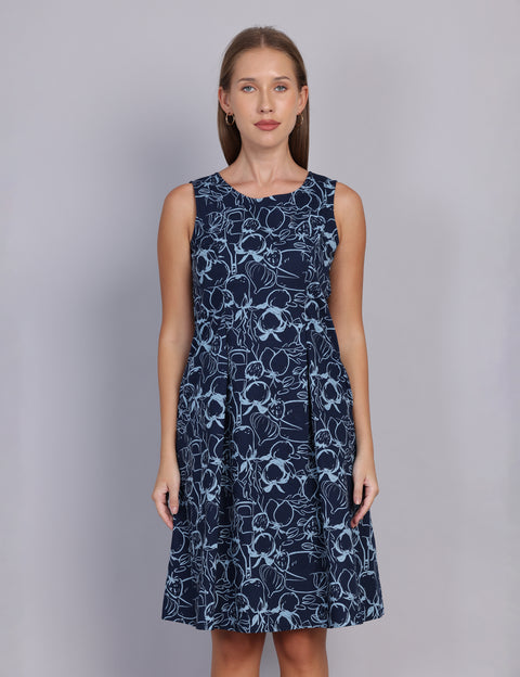 Wearhouse Women's Navy Woven Slim Fit Cotton Dress