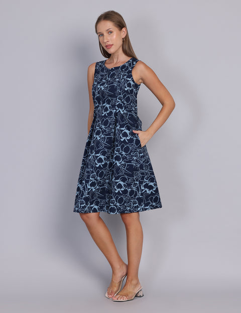 Wearhouse Women's Navy Woven Slim Fit Cotton Dress