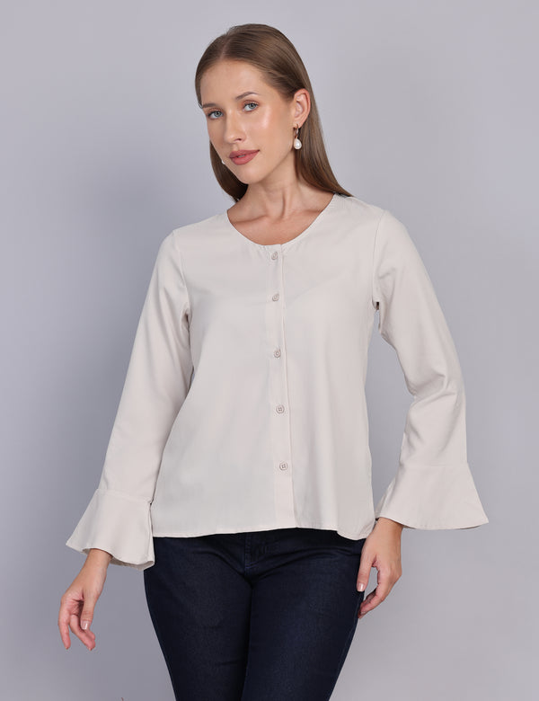 Wearhouse Women's Beige Woven Slim Fit Cotton Top