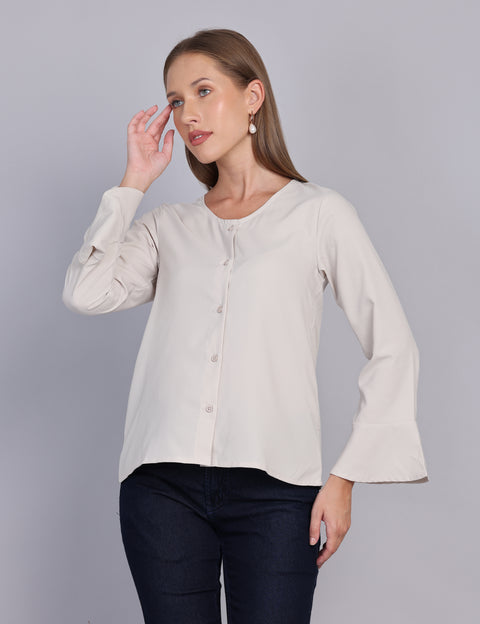 Wearhouse Women's Beige Woven Slim Fit Cotton Top