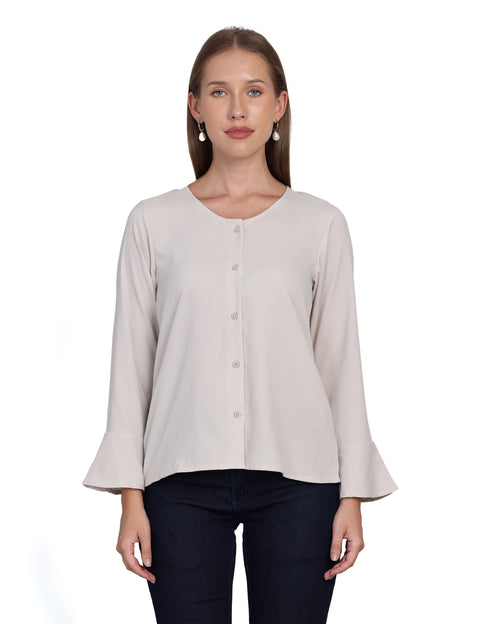 Wearhouse Women's Beige Woven Slim Fit Cotton Top