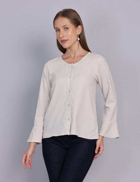 Wearhouse Women's Beige Woven Slim Fit Cotton Top