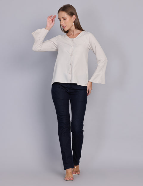 Wearhouse Women's Beige Woven Slim Fit Cotton Top