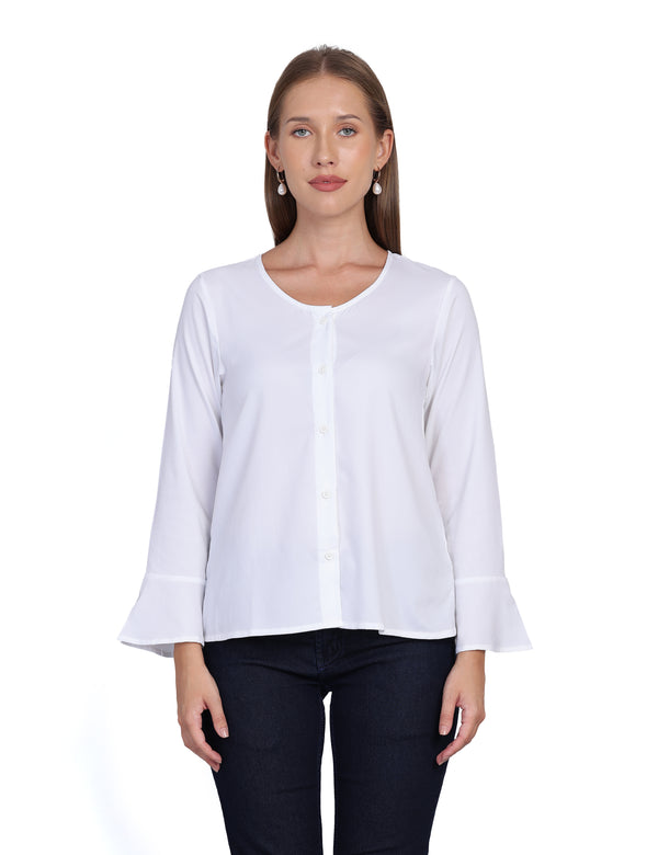 Wearhouse Women's White Woven Slim Fit Cotton Top
