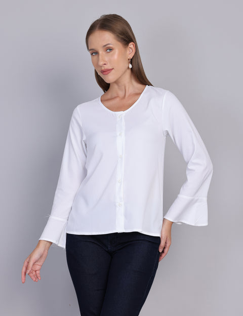 Wearhouse Women's White Woven Slim Fit Cotton Top