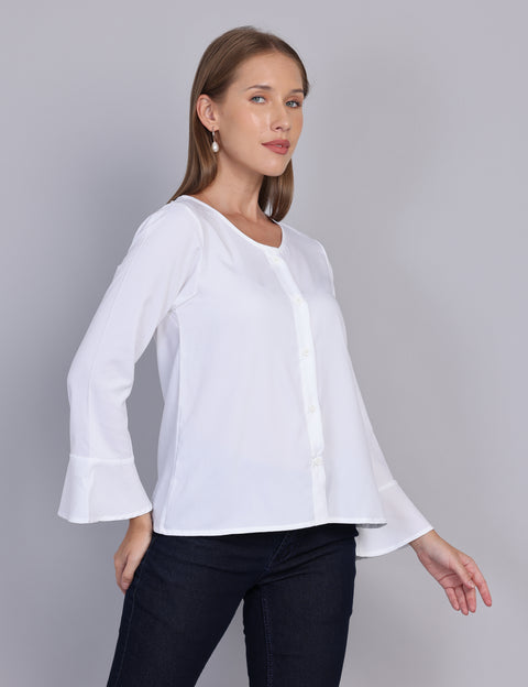 Wearhouse Women's White Woven Slim Fit Cotton Top