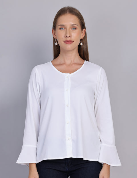Wearhouse Women's White Woven Slim Fit Cotton Top